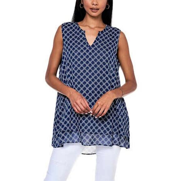 New! Cristina B Lightweight Blouse Soft Double Layer Hi-low Hem Tunic Top - Picture 1 of 6